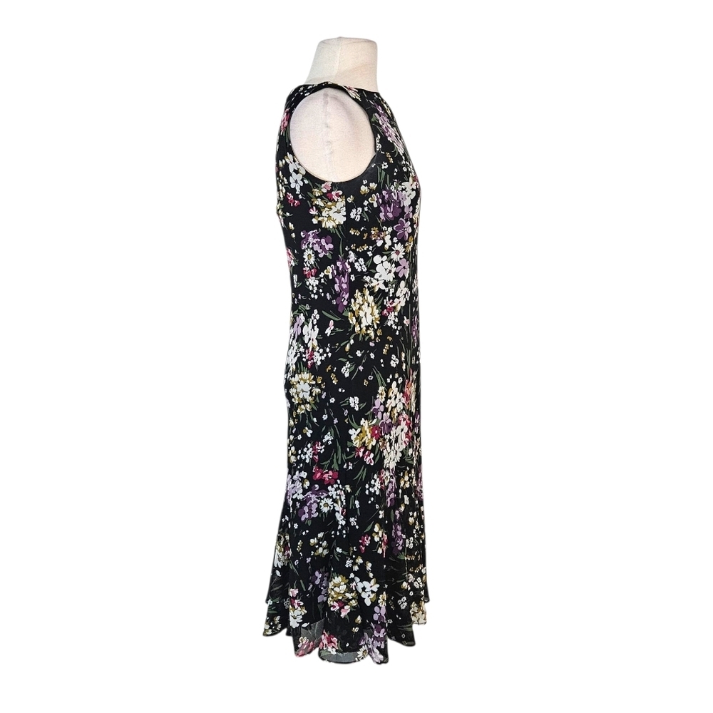 Ralph Lauren Chaps Black Floral Print Ruffle Hem Dress - Picture 3 of 7
